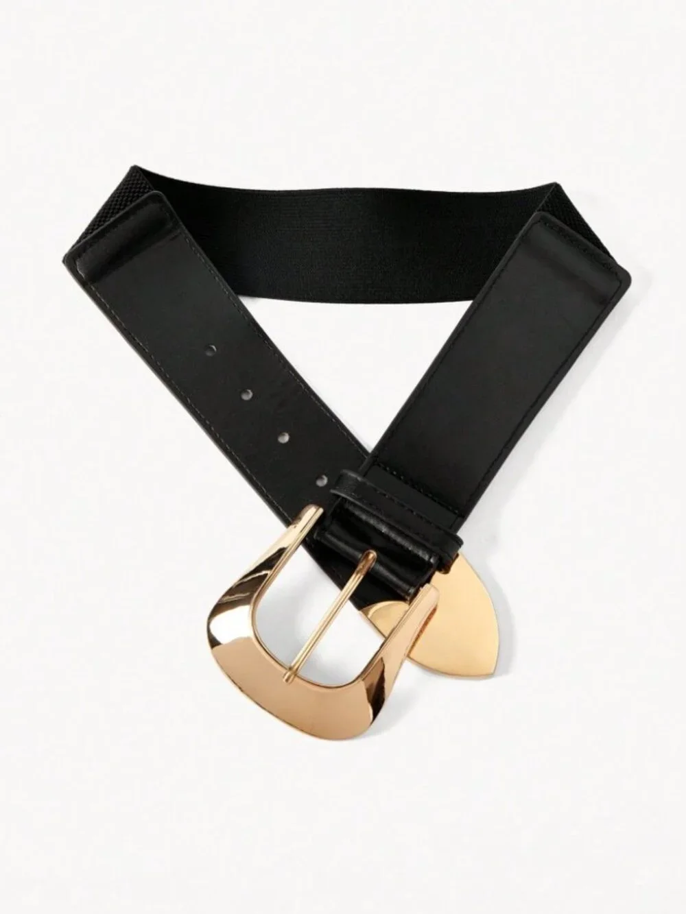 Black Wide Belt with Polished Gold Western Buckle